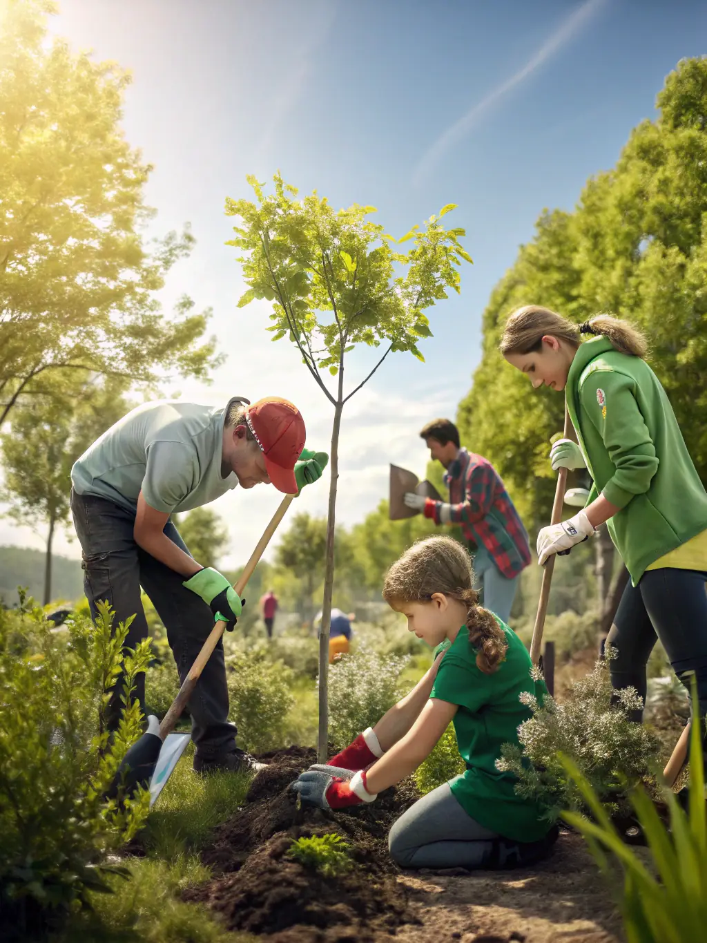 Volunteers from GROUPEMENT DE CHASSE DE MAZYRAT working together on a local habitat restoration project, planting trees and clearing invasive species.