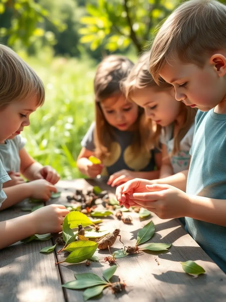 A group of children learning about wildlife tracking from experienced members of GROUPEMENT DE CHASSE DE MAZYRAT during a youth education program.
