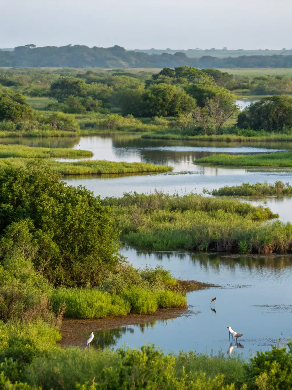 A photograph of a restored wetland area, showcasing the positive impact of habitat restoration projects undertaken by GROUPEMENT DE CHASSE DE MAZYRAT.