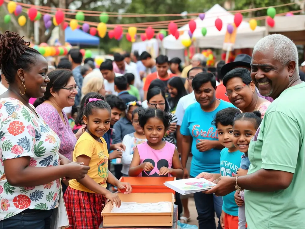A photograph showcasing a community event organized by GROUPEMENT DE CHASSE DE MAZYRAT. The event features local residents participating in various activities, such as traditional games, food stalls, and cultural performances. The image should convey a sense of community spirit, inclusivity, and celebration of rural traditions.
