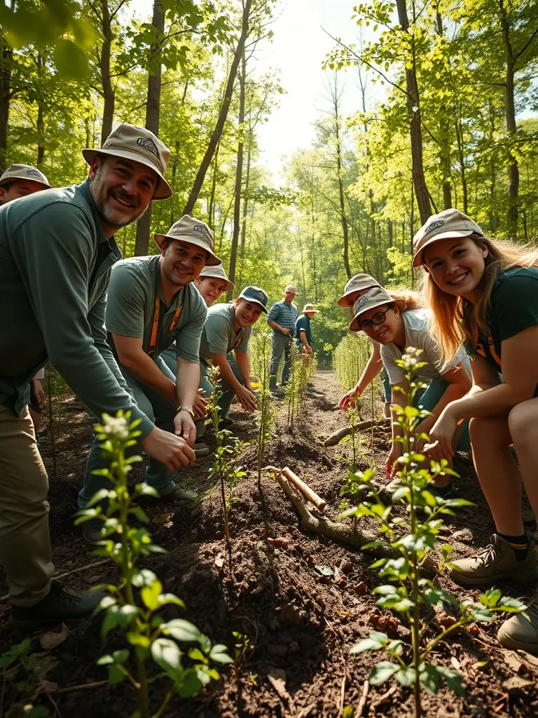 Image of volunteers working on a wildlife conservation project, highlighting the organization's commitment to ecological balance.